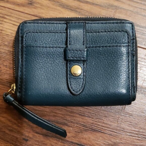 FOSSIL LEATHER MINI LAINIE MULTIFUNCTION WALLET ~ TEAL - Picture 1 of 11
